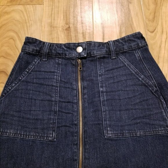Madewell Dark Wash Zip Front A-Line Denim Blue Jean Mini Skirt 24 Womens 26.5x16 - Picture 4 of 11